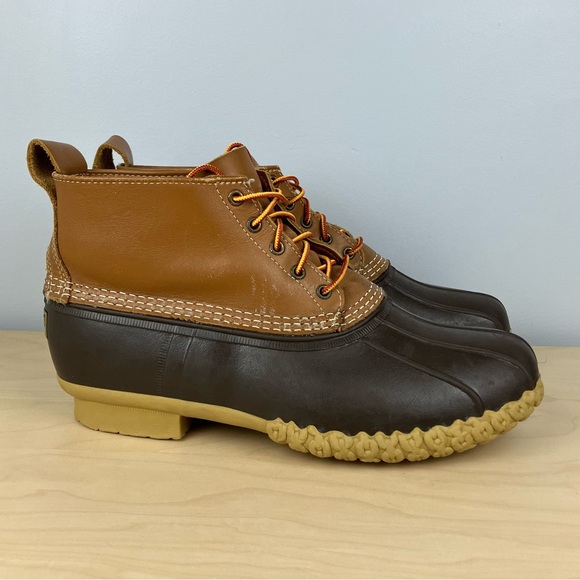 L.L. Bean Men’s Size 12.0 EE (Wide) 6” Brown Leather Duck Rain Boots Lace Up - Picture 1 of 12